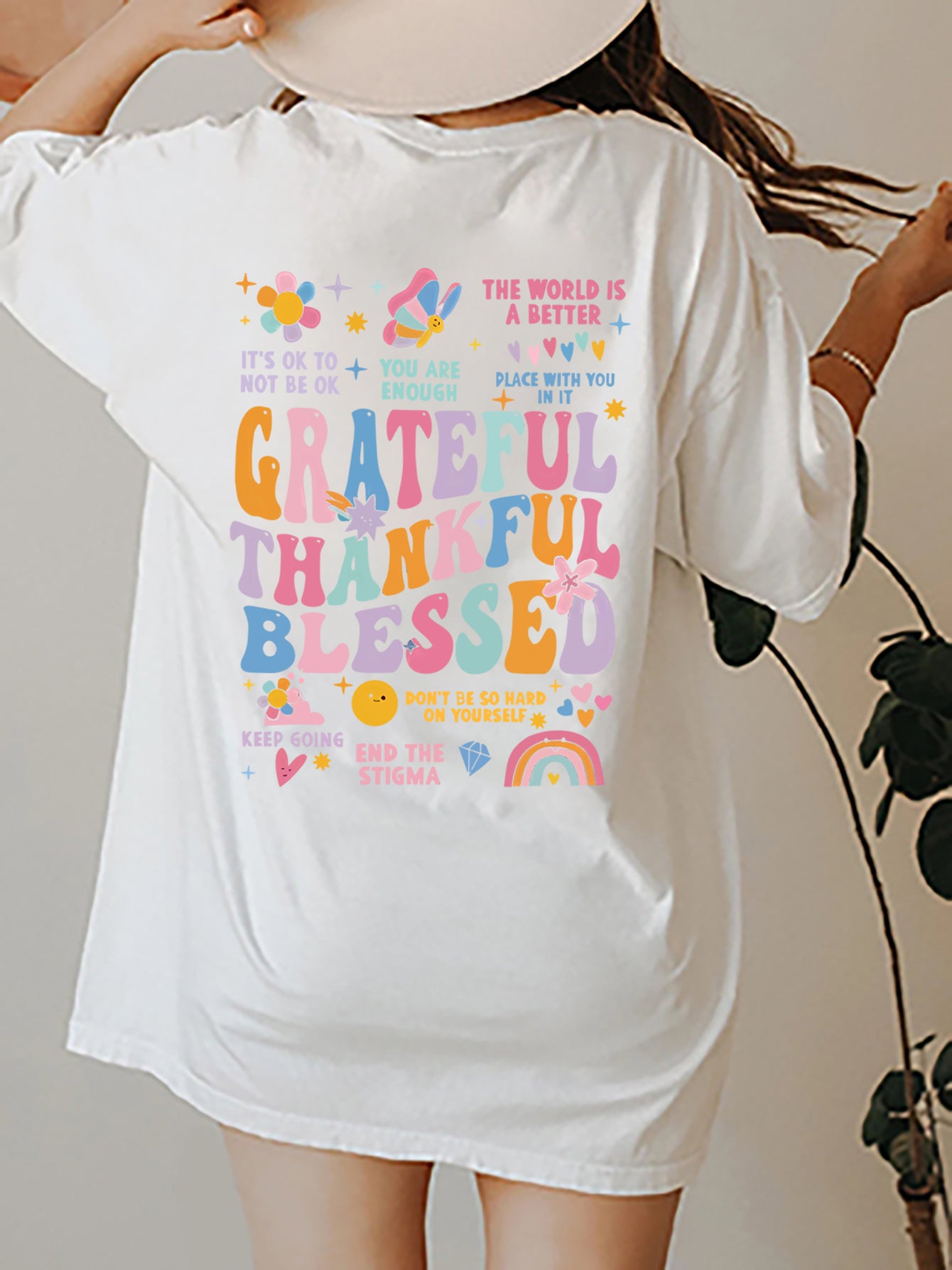 Grateful Thankful Blessed Graphic Round Neck Short Sleeve T-Shirt
