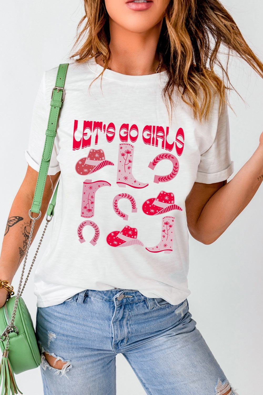 Let's Go Girls Graphic Round Neck Short Sleeve T-Shirt