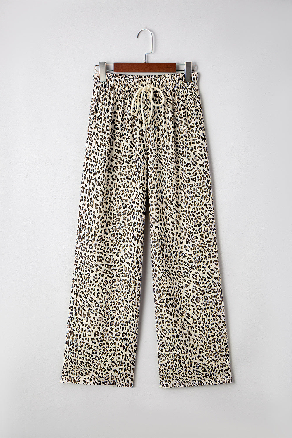 Brown Leopard Drawstring Elastic Waistband Loose Pants