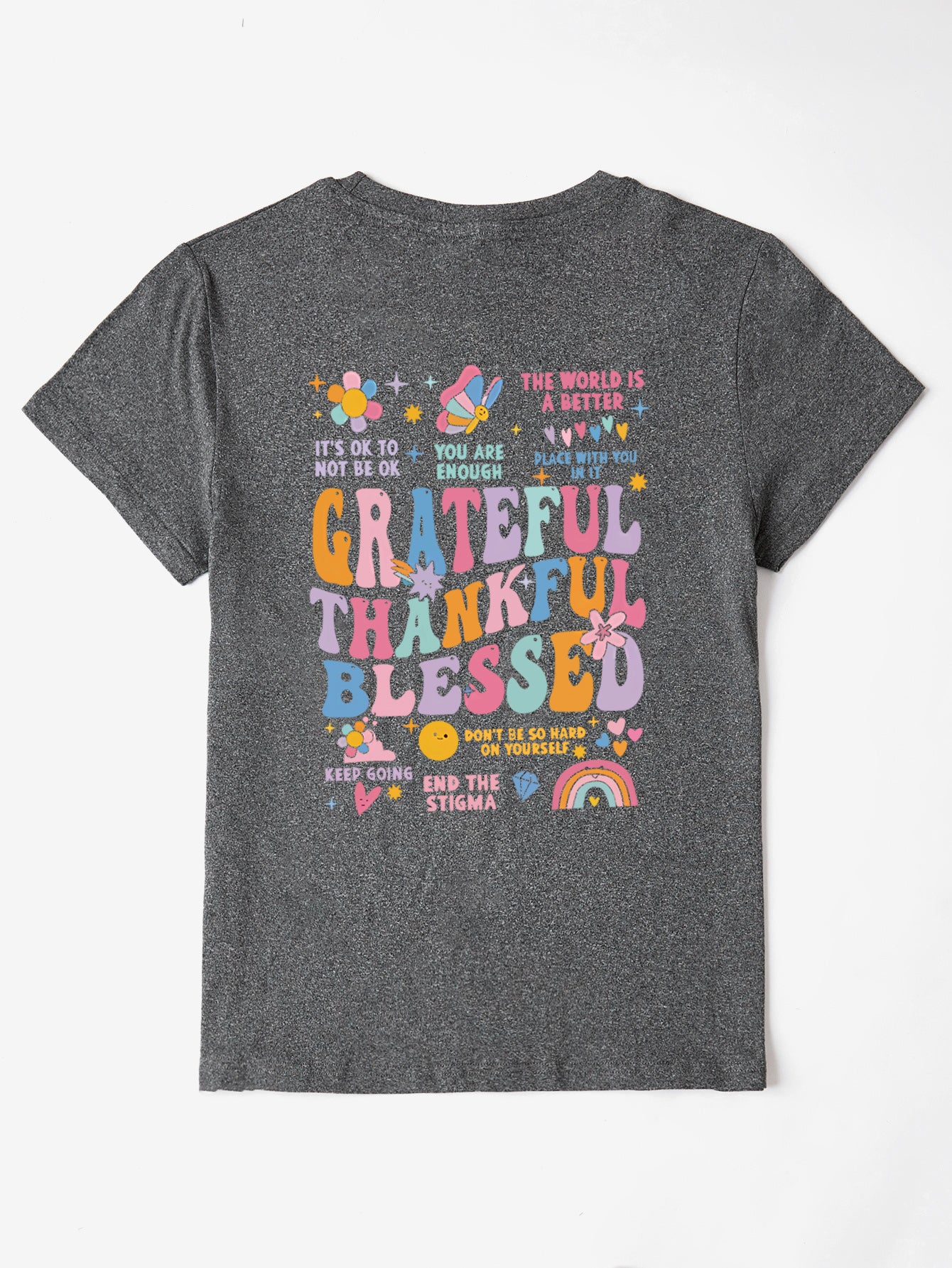 Grateful Thankful Blessed Graphic Round Neck Short Sleeve T-Shirt