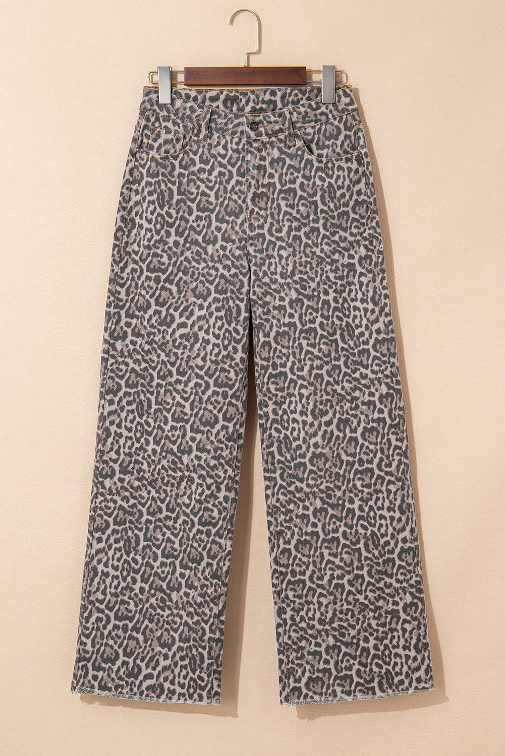 Brown Leopard High Waist Frayed Hem Jeans