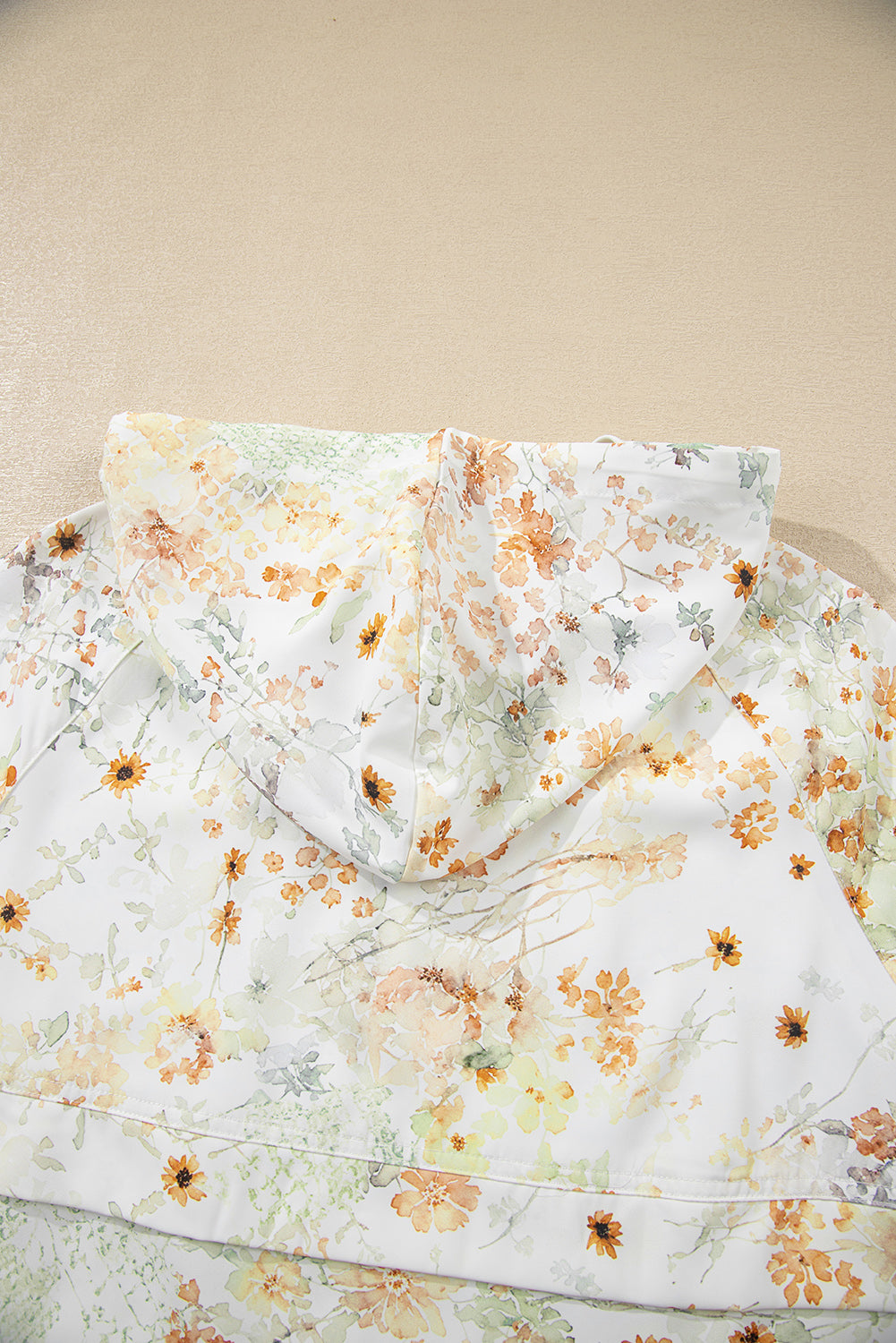 Yellow Floral Print Half Zip Hooded Long Sleeve Top