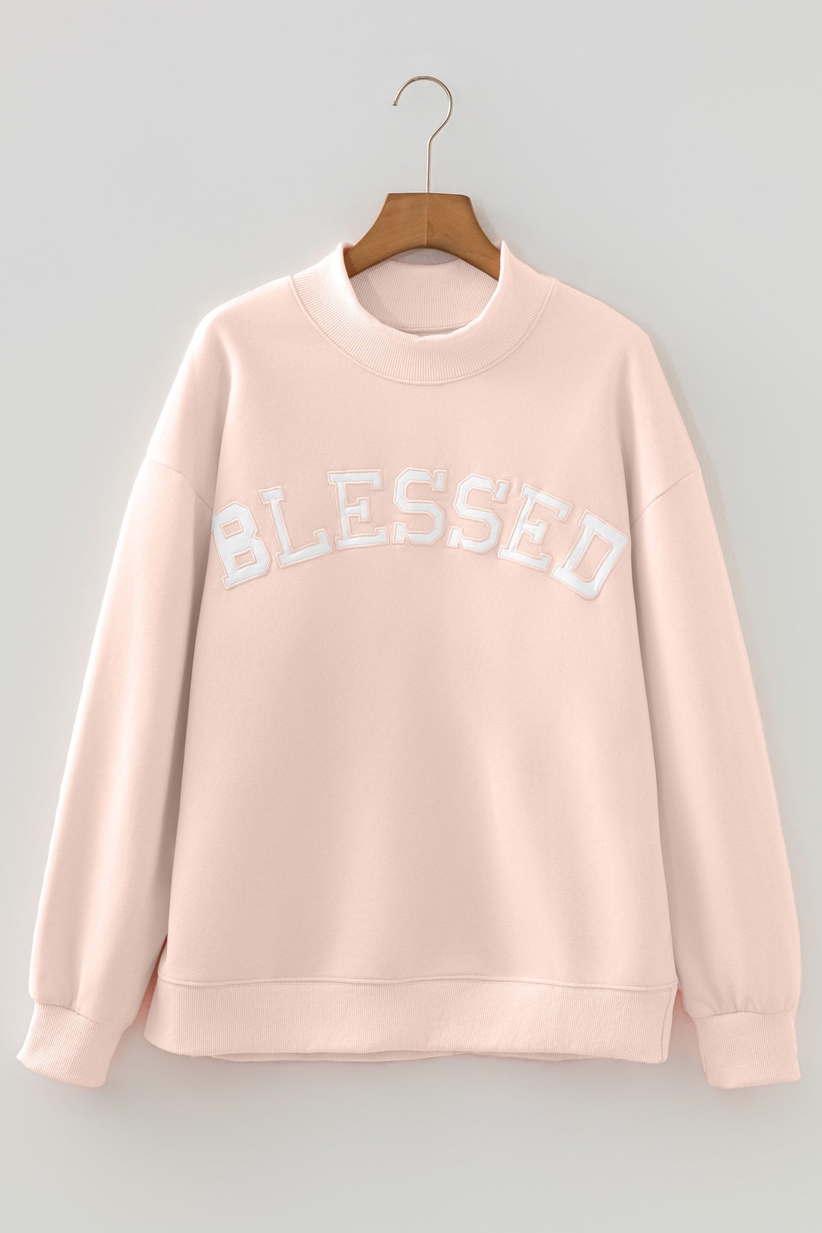 Sea Green Oversize Blessed Embroidered Mock Neck Sweatshirt