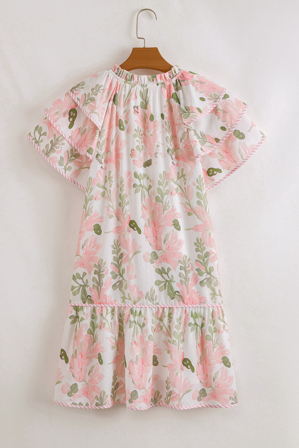 Orange Floral Contrast Edge Layered Short Sleeve Mini Dress