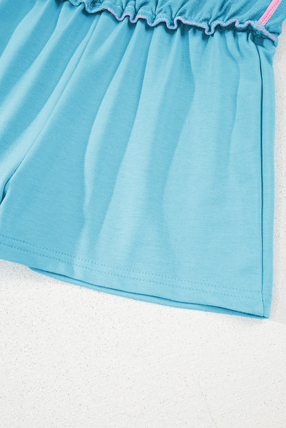 Bonbon Colorblock Edge Drop Shoulder T Shirt and Skort 2Pcs Set