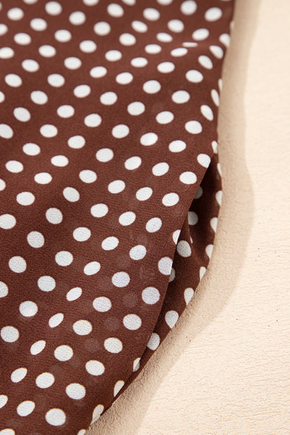 Coffee Polka Dot Print Backless Ruffled Tiered Maxi Dress