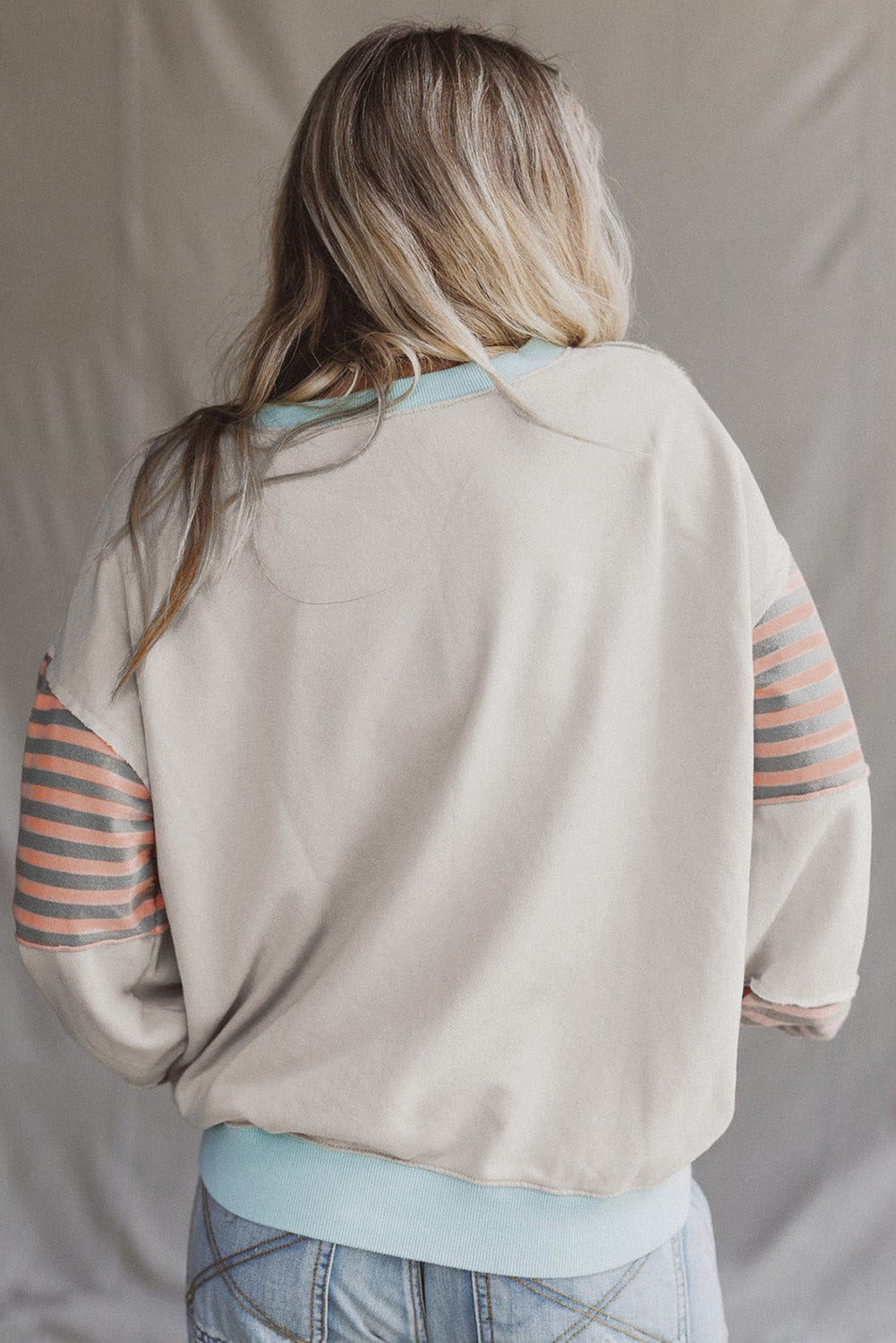 Jet Stream Striped Colorblock Patchwork Drop Shoulder Sweatshirt