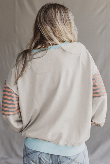 Jet Stream Striped Colorblock Patchwork Drop Shoulder Sweatshirt