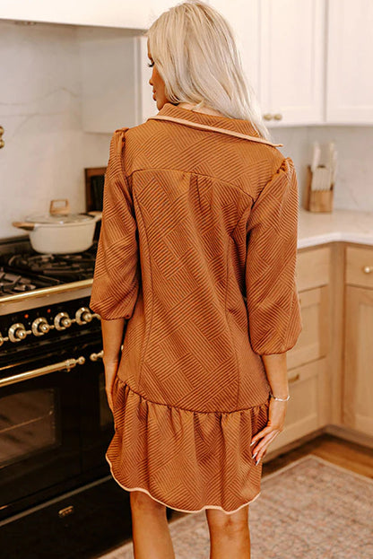 Desert Gold Quarter Zip Collar Bracelet Sleeve Textured Mini Dress