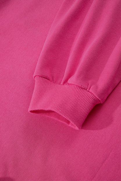 Rose Red Lucky Clover Embroidered Loose Pullover Sweatshirt