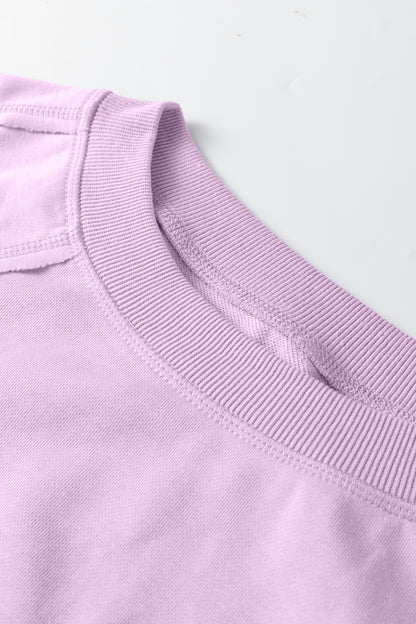 Beau Blue Solid Color Raw Seam Patchwork Baggy Sweatshirt