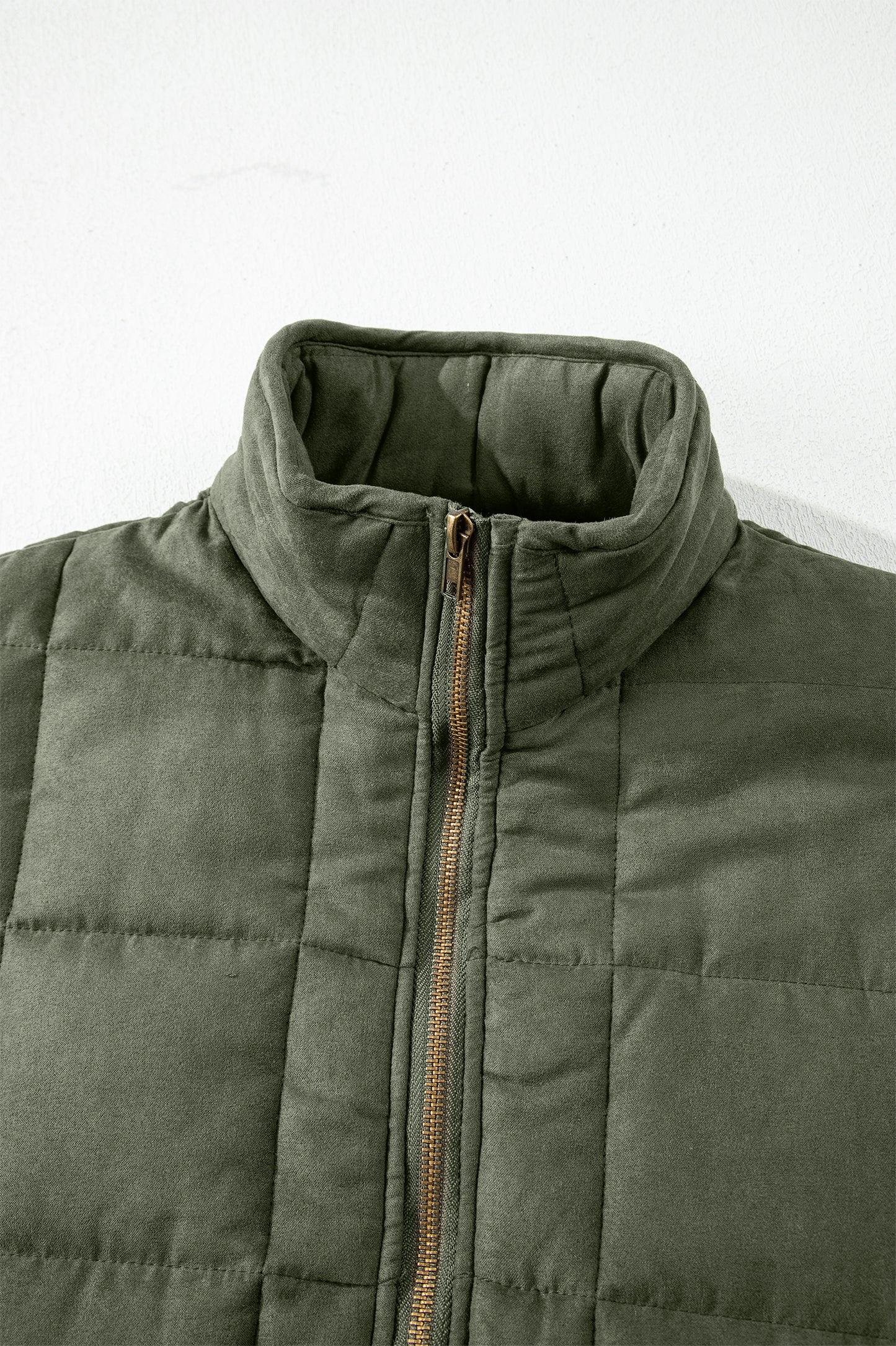 Green Zip-Up Pocket Quilted Jacket