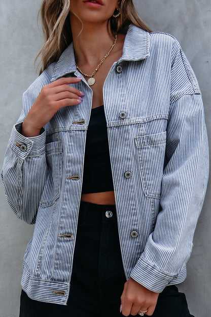 Black Washed Oversize Pocketed Denim Jacket