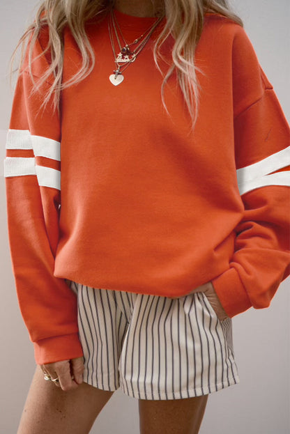 Navy Blue Varsity Striped Detail Drop Shoulder Oversized Sweatshirt