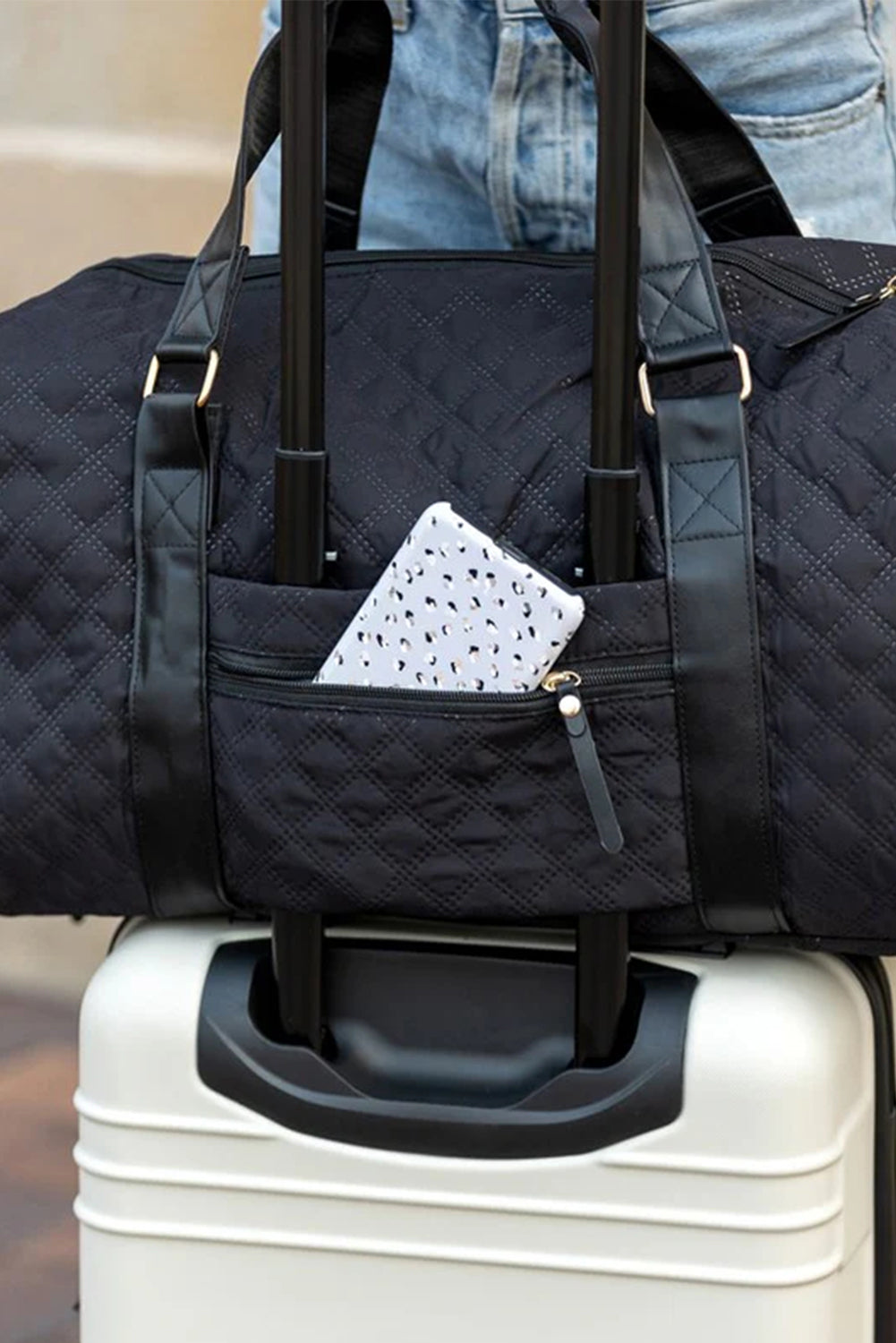 Black Plaid Large Capacity Travel Duffle Bag