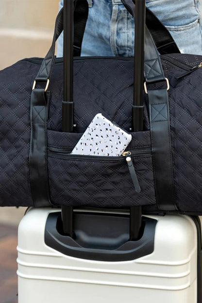 Black Plaid Large Capacity Travel Duffle Bag