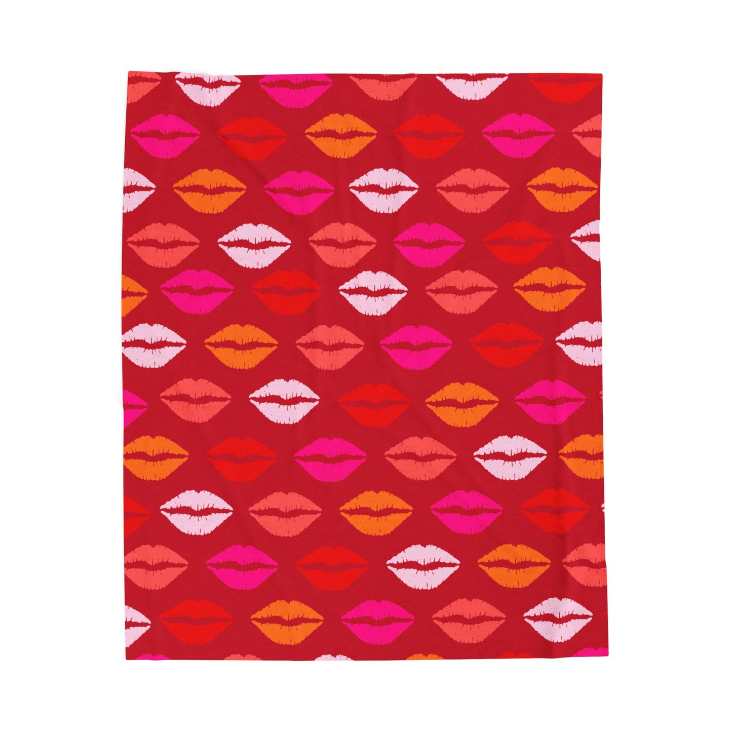 Velveteen Plush Blanket — Sunset Lips Pattern (Hot Pink & Orange)
