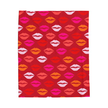 Velveteen Plush Blanket — Sunset Lips Pattern (Hot Pink & Orange)