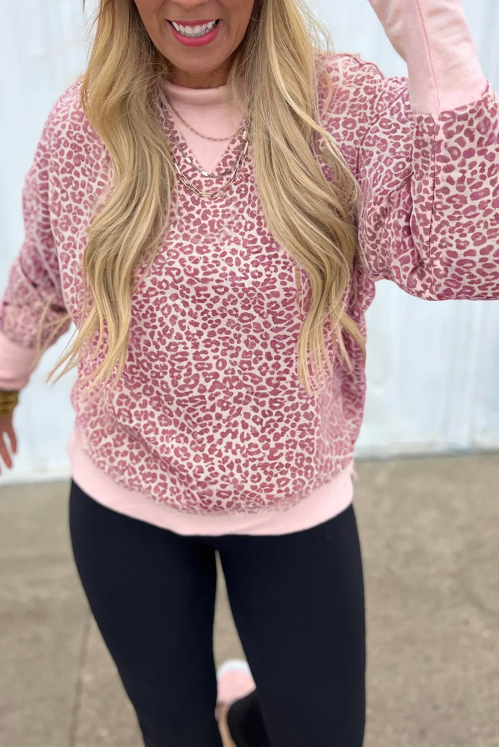 Khaki Leopard Print Patchwork Crew Neck Sweatshirt