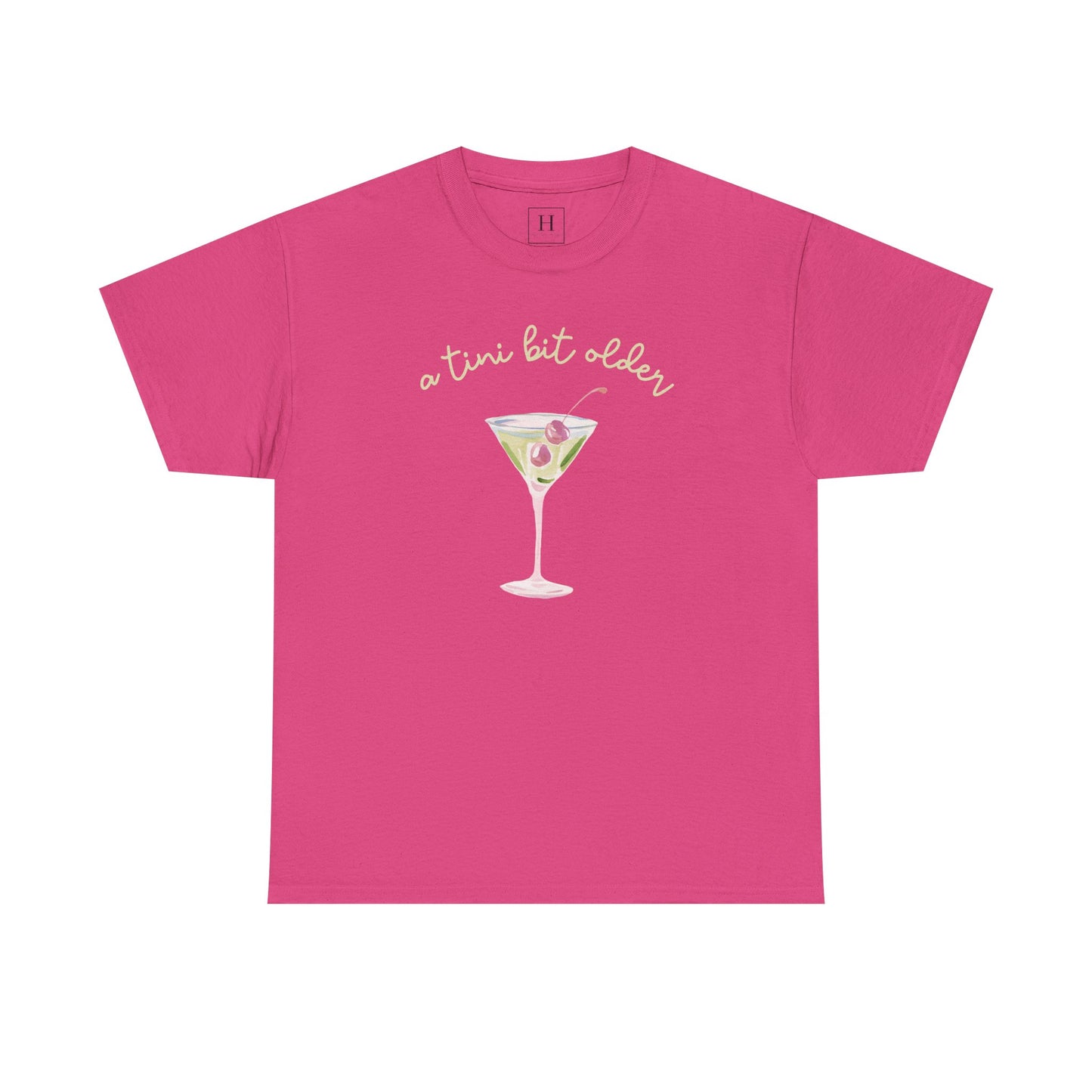 Cute "A Tini Bit Older" Martini T-Shirt — Retro Pink & Green Cocktail Tee