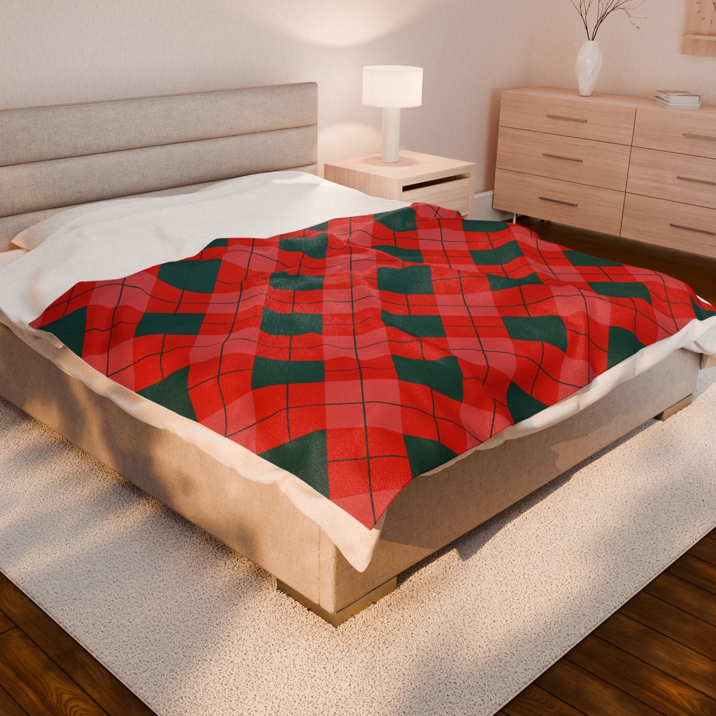 Red & Green Diamond Plaid Christmas Blanket
