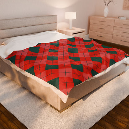 Red & Green Diamond Plaid Christmas Blanket