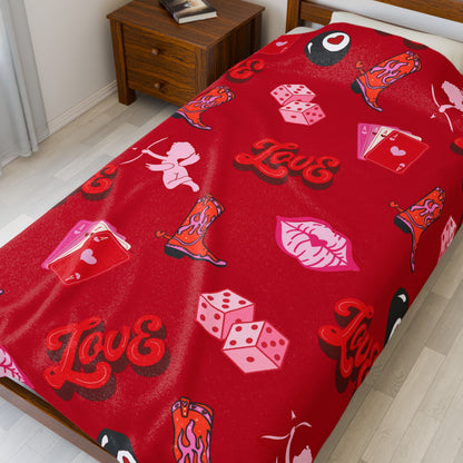 Valentine's Cowgirl Love Plush Blanket — Cupid, Cards & 8-Ball Design