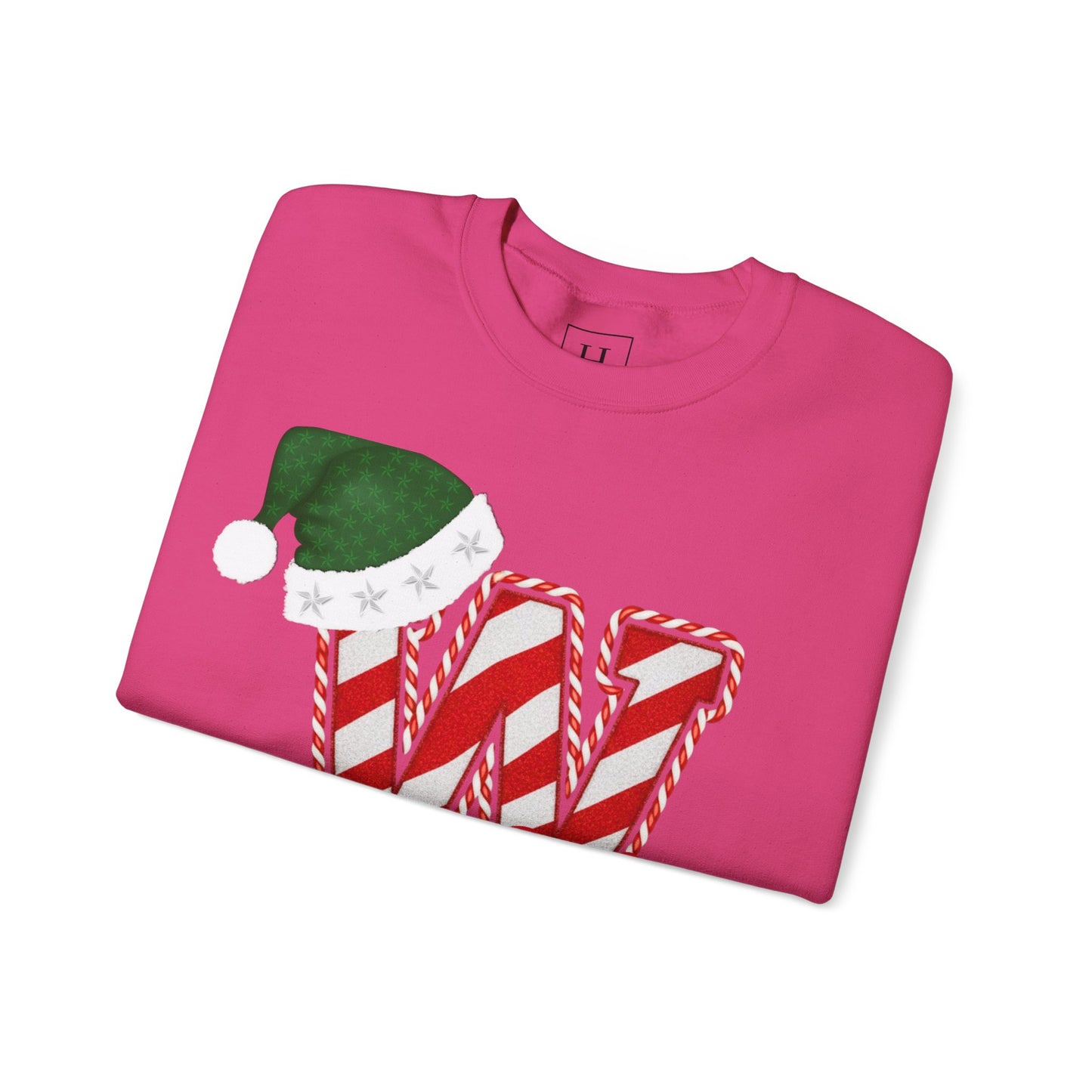 Candy Cane "W" with Green Santa Hat; Colts - Christmas Sweatshirt - Unisex