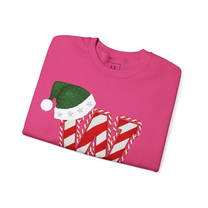 Candy Cane "W" with Green Santa Hat; Colts - Christmas Sweatshirt - Unisex