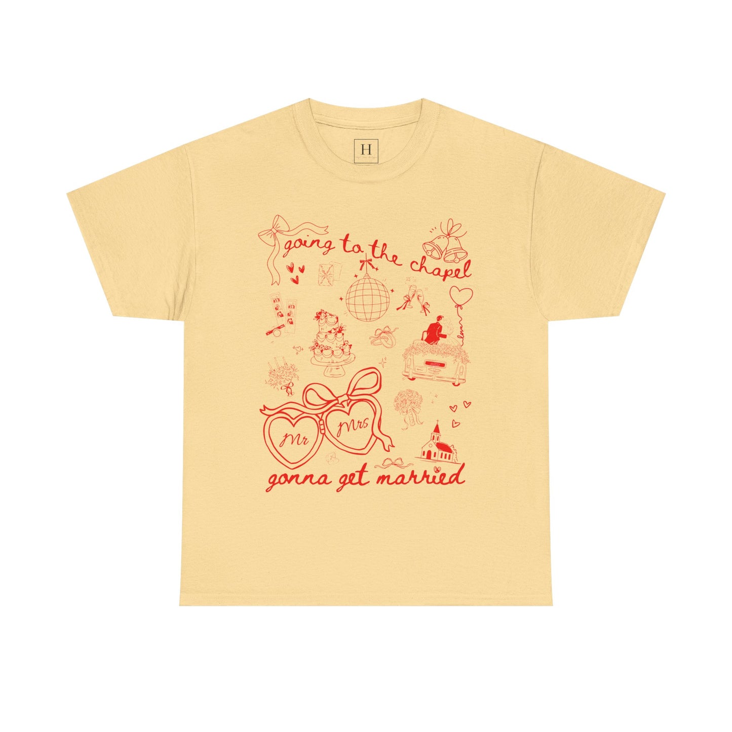 Mr. & Mrs. Red Wedding T-Shirt — "Going to the Chapel" Bridal Tee
