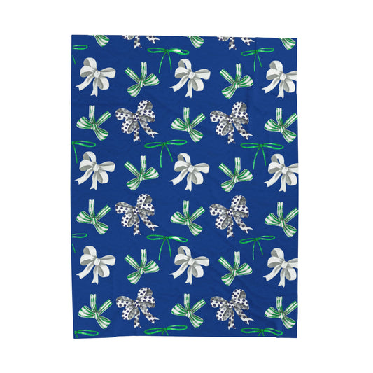 Green, White, and Blue Polka Dot Bow; Plush Blanket -- East Jessamine Colors