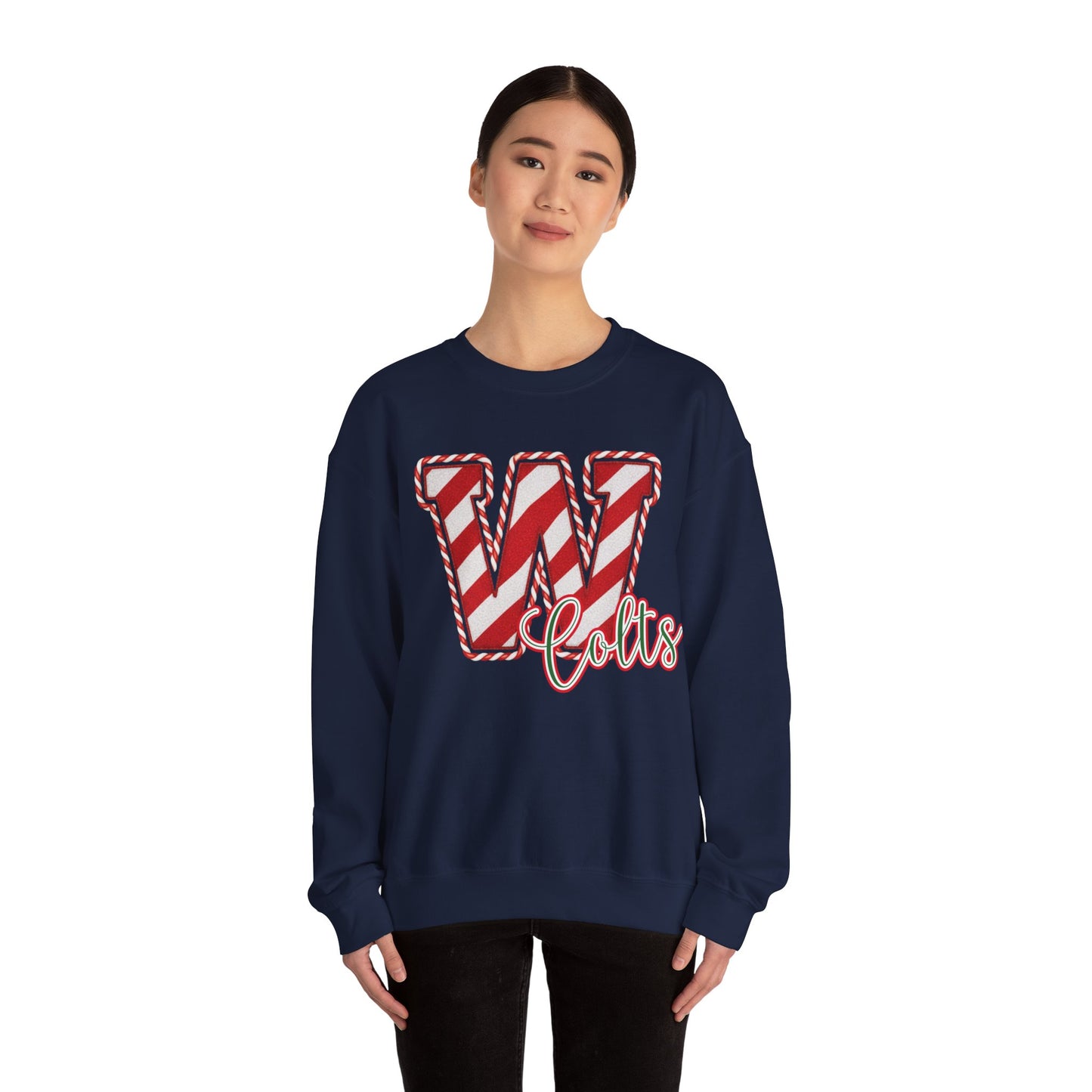 Candy Cane "W" - Colts; Christmas Sweatshirt - Unisex