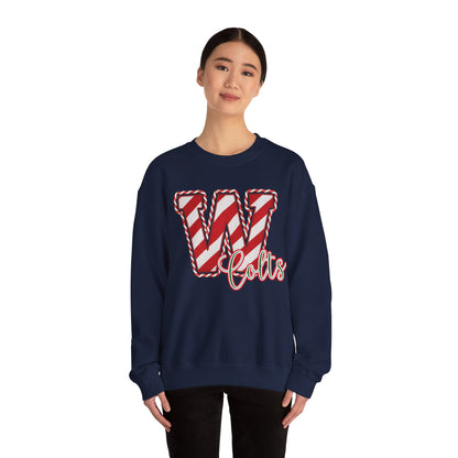 Candy Cane "W" - Colts; Christmas Sweatshirt - Unisex