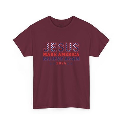 Make America Believe Again 2024 Red White and Blue Christian Unisex Heavy Cotton Tee