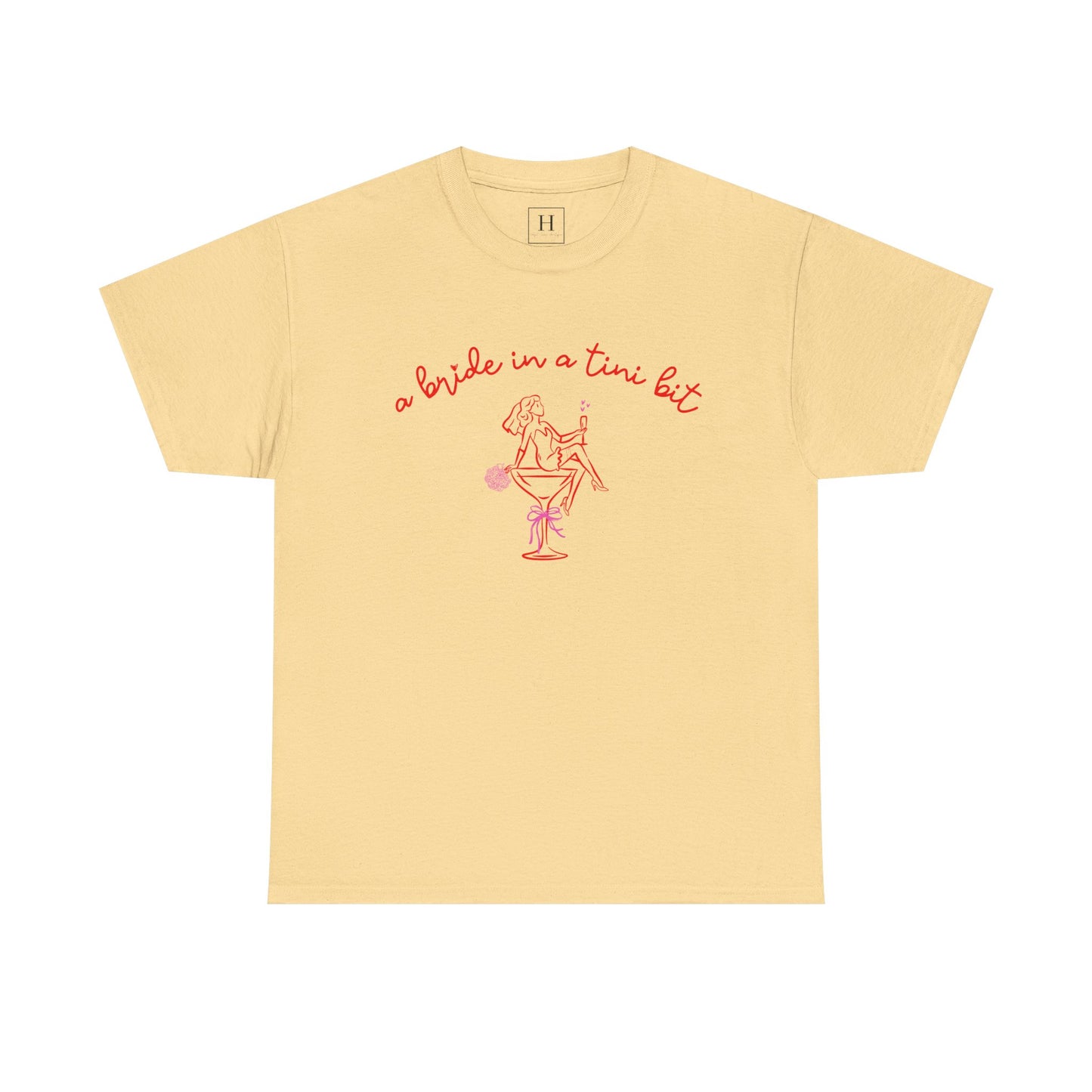 Bride in a Tiny Bit Martini Tee — Wedding Bachelorette Party Shirt with Bouquet & Hearts