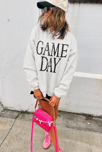 Black Vintage Washed GAME DAY Graphic Baggy Sweatshirt