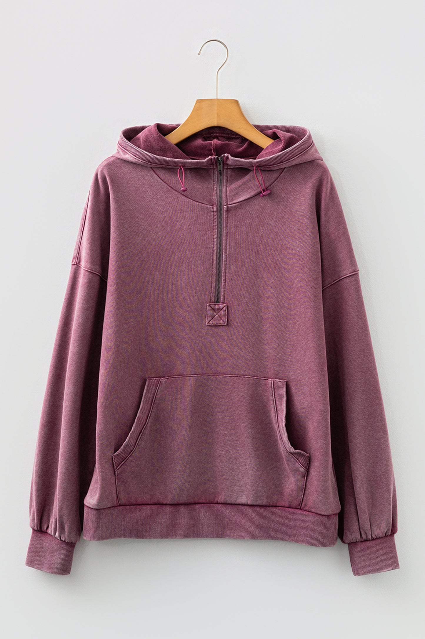 Ashleigh Blue Half Zip Kangaroo Pocket Mineral Wash Baggy Hoodie