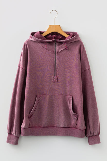 Ashleigh Blue Half Zip Kangaroo Pocket Mineral Wash Baggy Hoodie