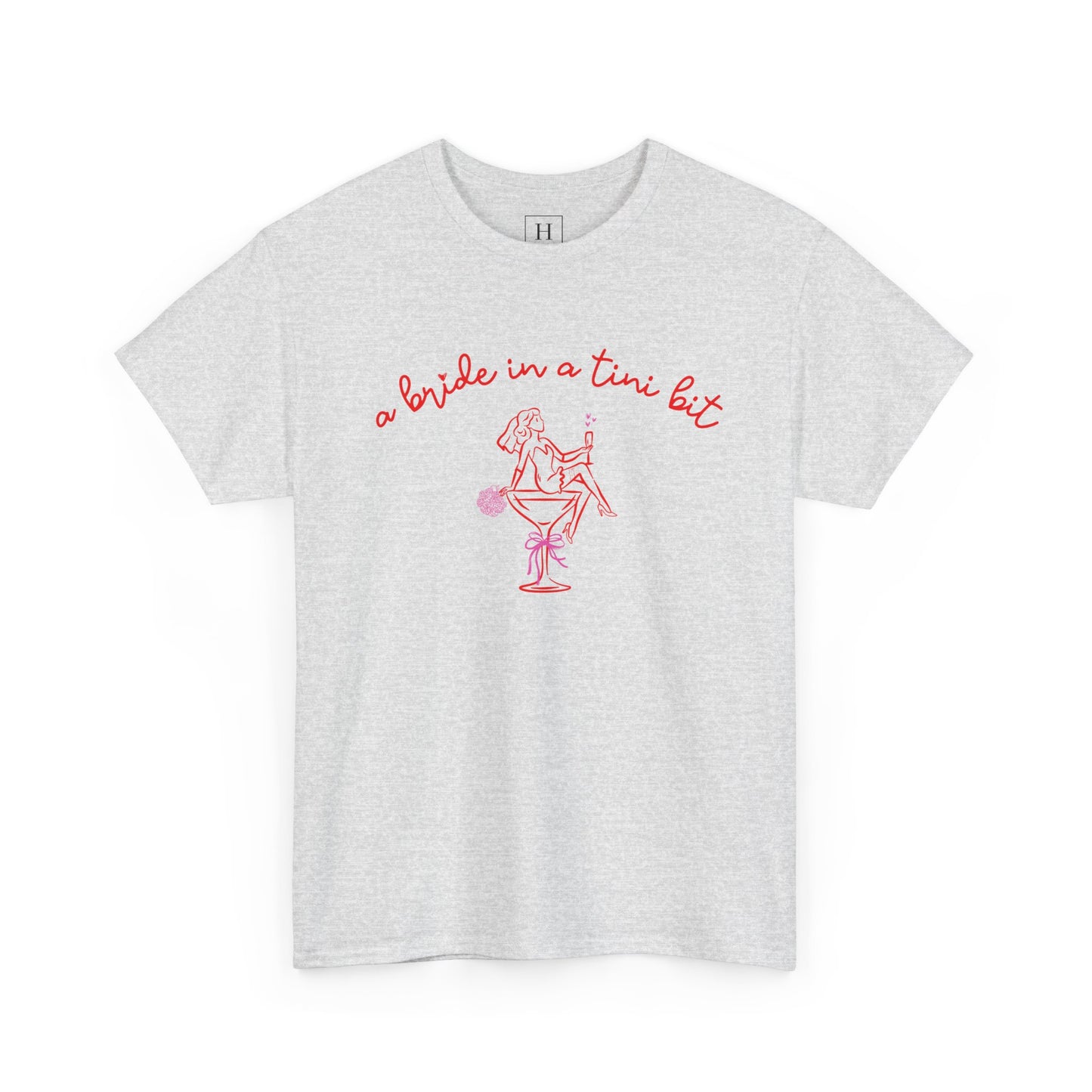 Bride in a Tiny Bit Martini Tee — Wedding Bachelorette Party Shirt with Bouquet & Hearts