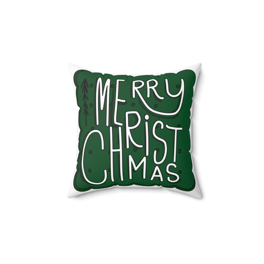 Merry Christmas Green Plaid Pillow — Holiday Decorative Throw Pillow
