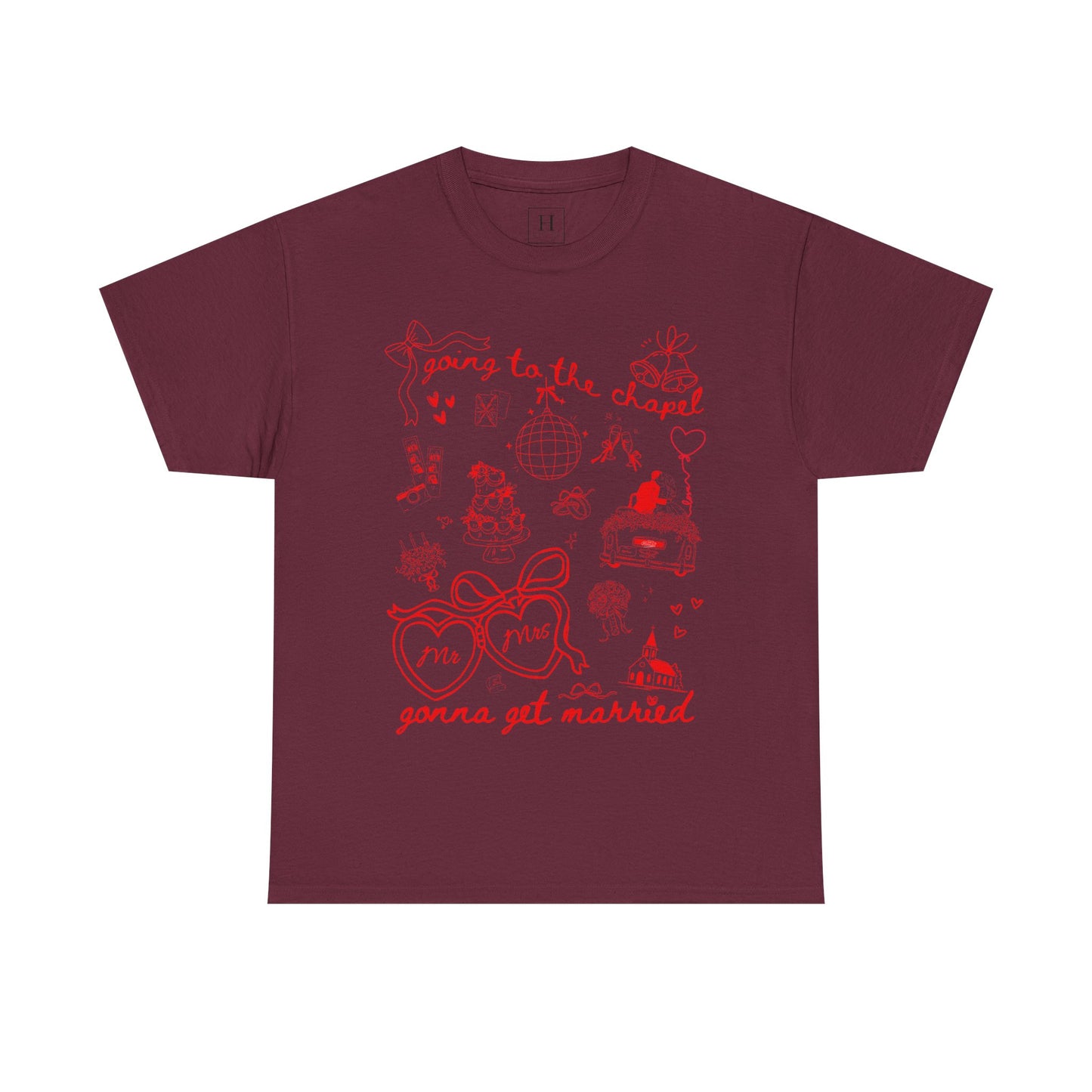 Mr. & Mrs. Red Wedding T-Shirt — "Going to the Chapel" Bridal Tee