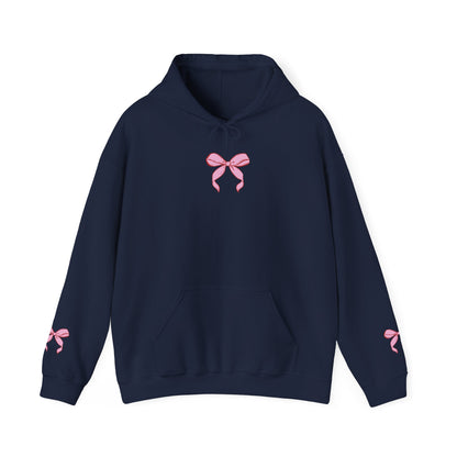 Coquette Pink Center Bow Pullover Hoodie with Bow Sleeves