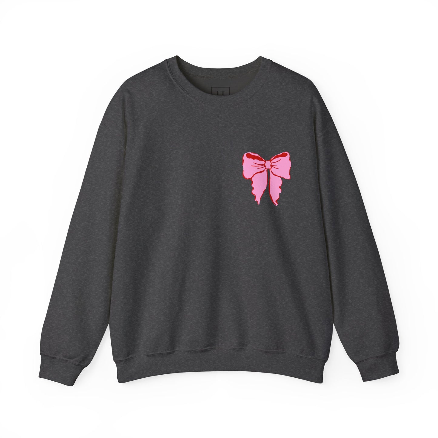Faith Crewneck Sweatshirt — "Jesus Loves You" Pink & Red Stripes & Bows - Front & Back