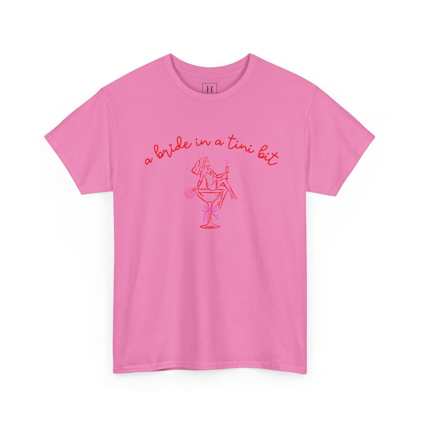 Bride in a Tiny Bit Martini Tee — Wedding Bachelorette Party Shirt with Bouquet & Hearts