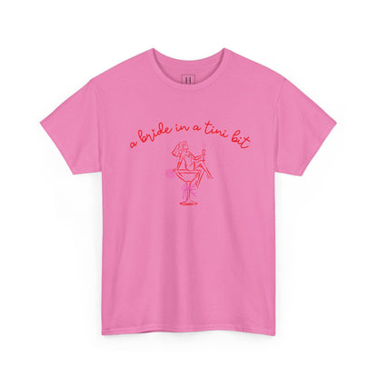 Bride in a Tiny Bit Martini Tee — Wedding Bachelorette Party Shirt with Bouquet & Hearts