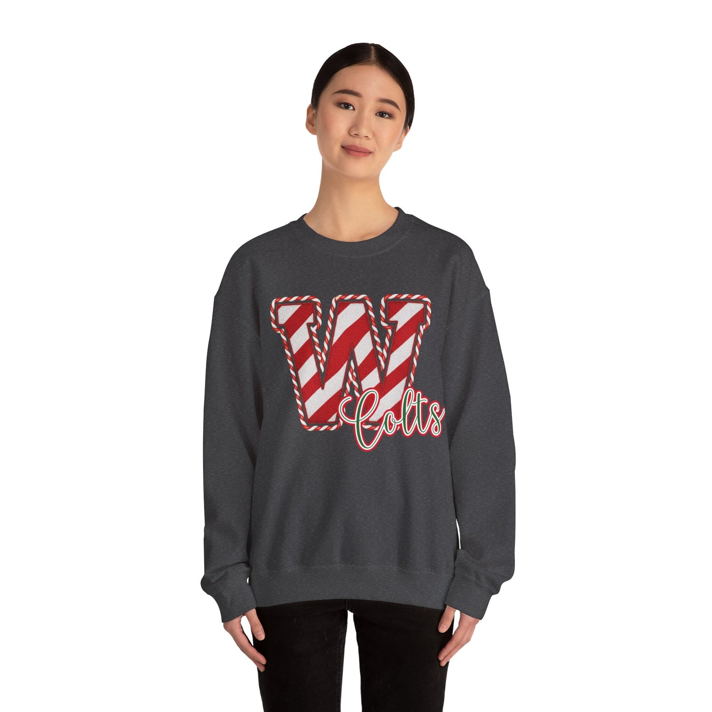 Candy Cane "W" - Colts; Christmas Sweatshirt - Unisex