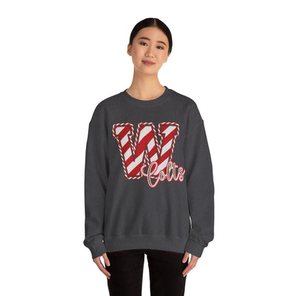 Candy Cane "W" - Colts; Christmas Sweatshirt - Unisex