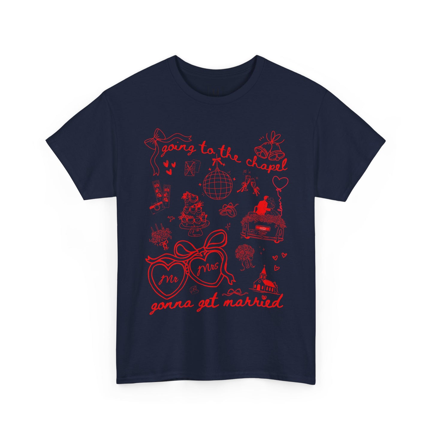 Mr. & Mrs. Red Wedding T-Shirt — "Going to the Chapel" Bridal Tee