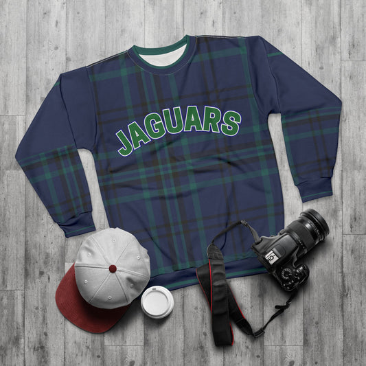 Jaguars Plaid Sleeve Sweatshirt — Blue & Green - AOP Pullover