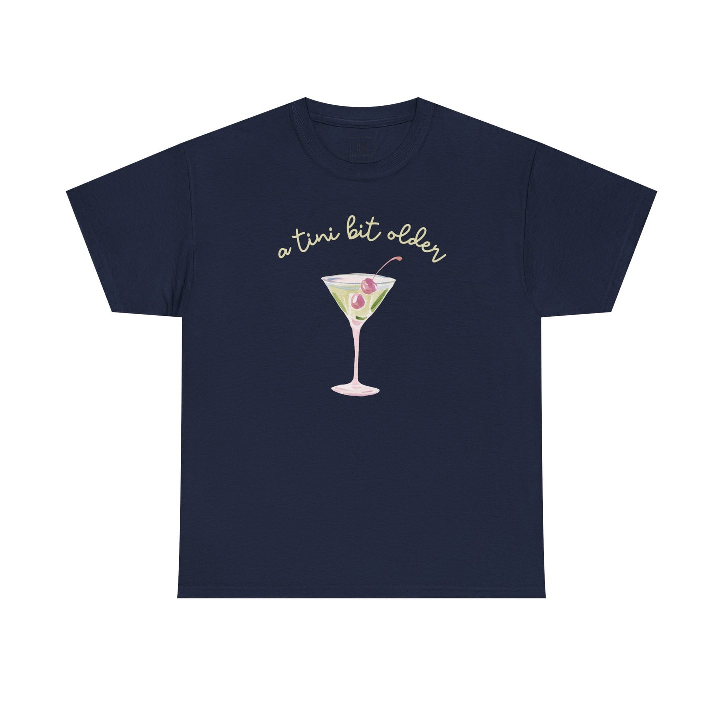 Cute "A Tini Bit Older" Martini T-Shirt — Retro Pink & Green Cocktail Tee